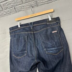 Hudson Byron Straight Leg Jeans Mens 34 Dark Indigo Blue Made in USA Denim